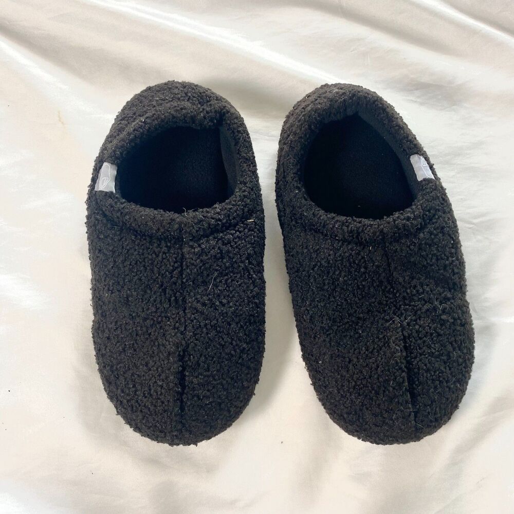 NEW Lightweight Soft Sherpa Black Faux Fur House Slipper Socks US 7 / 8